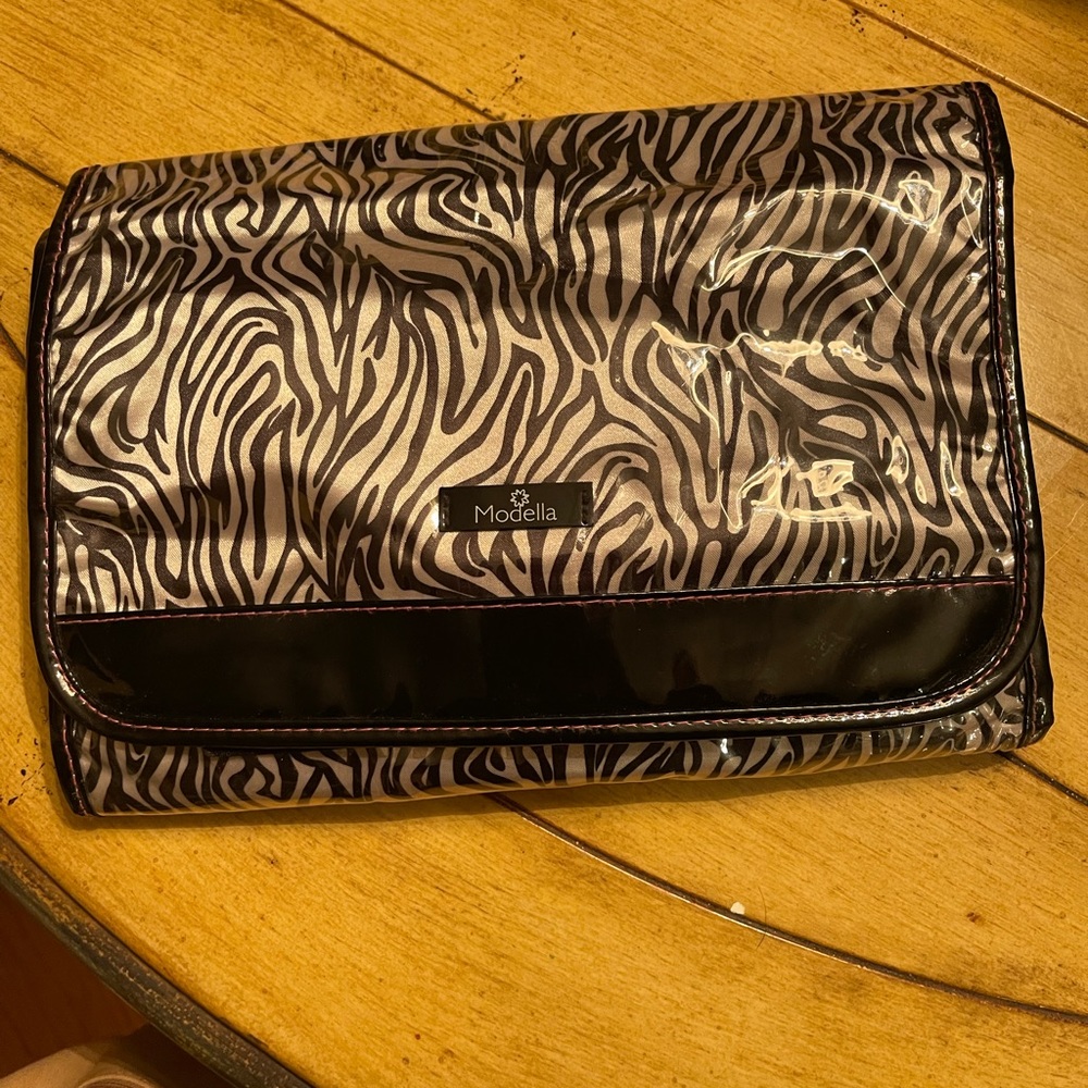 Modella Zebra Trifold Makeup Toiletries Bag